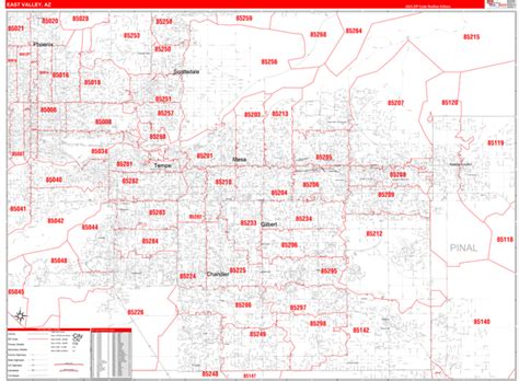 East Valley Az Metro Area Wall Map Red Line Style By Marketmaps Mapsales