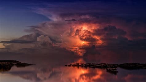 Wallpaper Id 102852 Sky Clouds Lightning Storm Reflection