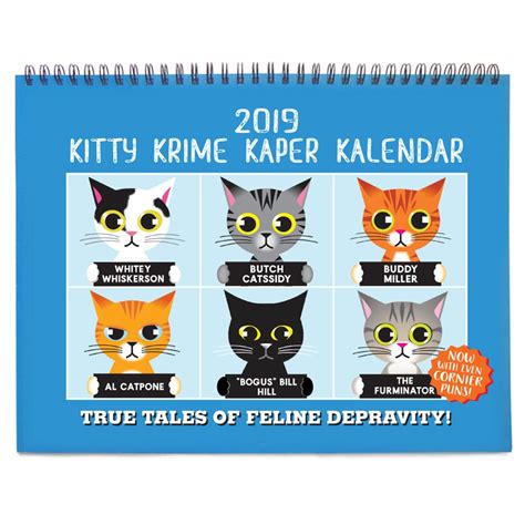Cat Calendar 2019 Wall Calendar Kitty Krime Kaper Kalendar Etsy