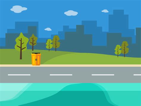 Editable Clean City Vector Illustration With A Trash Bin At The Side Of