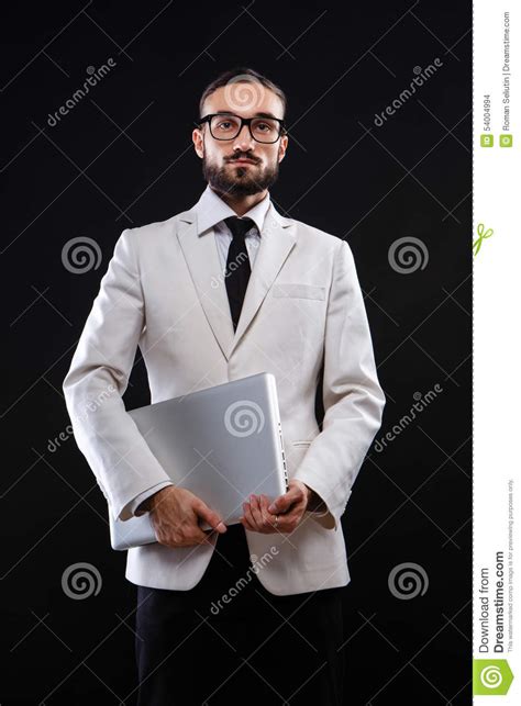 Charismatic Guy In A Suit With Ntebook Stock Photo Image Of Human