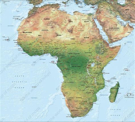 Digital Physical Map Africa 1288 The World Of