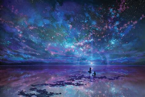 4581492 Night Anime Sky Stars Nebula Space Reflection