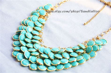 Sale Aqua Turquoise Bubble Statement Necklace Autumn Jewelry