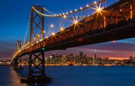 Wallpaper Bridge Lights Ca San Francisco Night City California