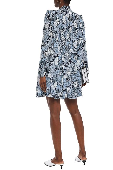 Ganni Elm Pintucked Floral Print Georgette Mini Dress Sale Up To 70 Off The Outnet