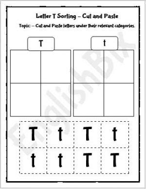 Letter T Cut and Paste Activity Worksheet - EnglishBix