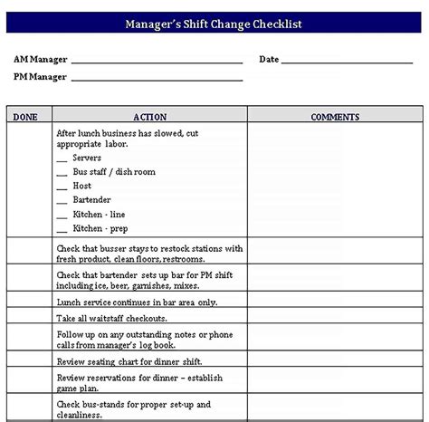 Shift Change Checklist Template Checklist Template Business Template