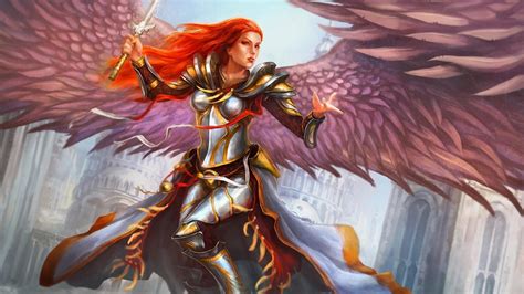 Angel Redhead Fantasy Girl Feather Wings Ultra X Hd Wallpaper Wallpapers Com