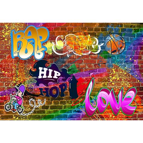 Hellodecor Polyster 7x5ft Hip Hop Graffiti Photography Backdrop 90th