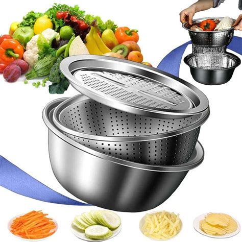 Multifunctional Stainless Steel Basin 3 In 1 Colander And Bowl Top