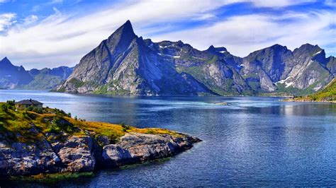 House On Mountain With River In Mountains Background Hd Nature