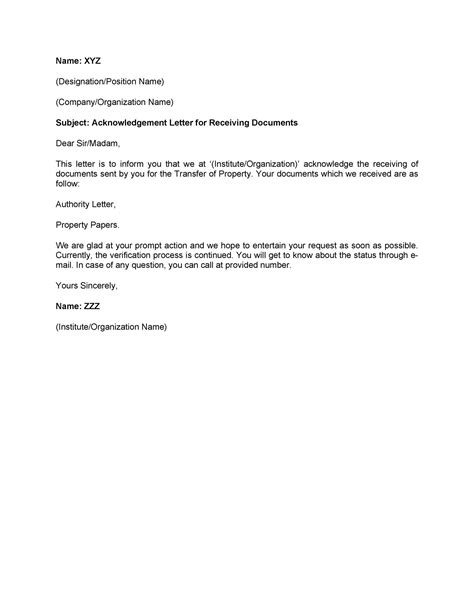 Acknowledgement Letter Template Sample