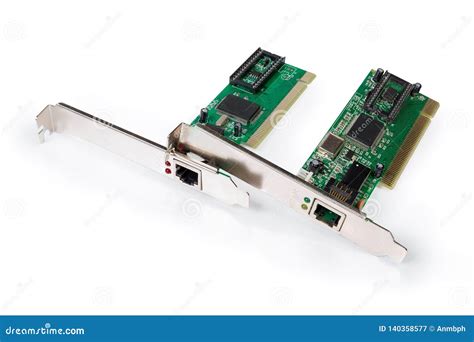 Two Network Interface Controller Cards For Pc On White Background Stock