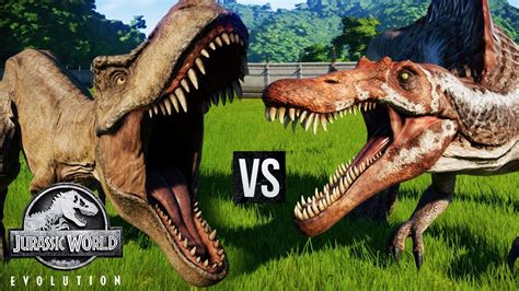 t rex vs spinosaurus jurassic world evolution dinosaur battle arena youtube