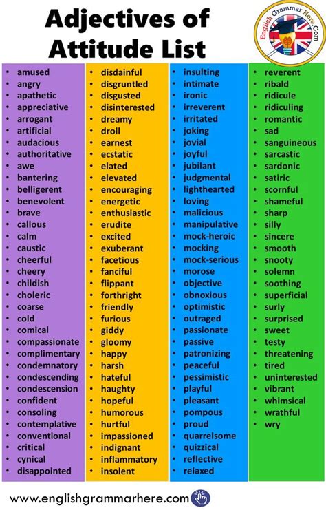Adjectives Of Attitude List English Writing Skills English Words