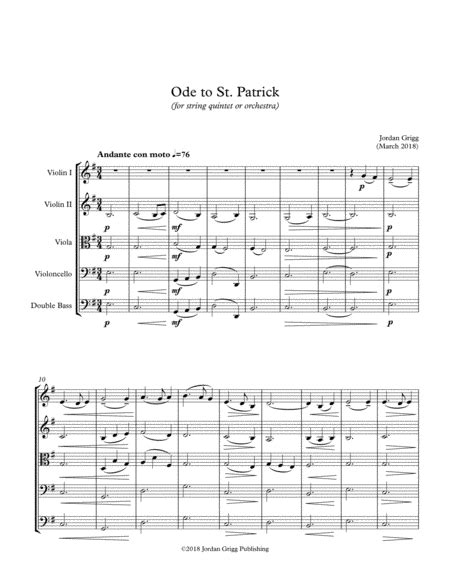 Ode To St Patrick For String Quintet Or Orchestra Score And Parts