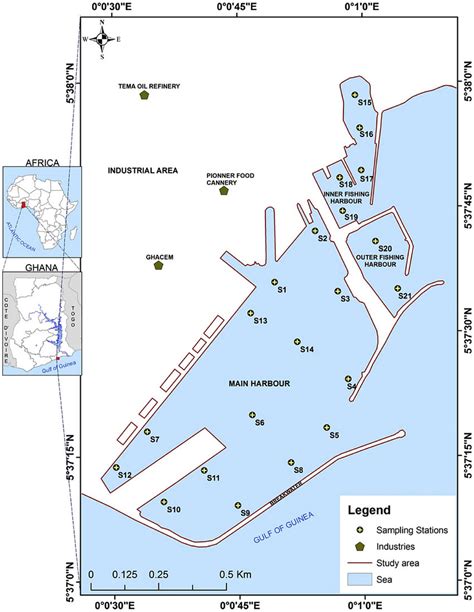 Map Of Tema Harbour Greater Accra Ghana Showing Sediment Sampling