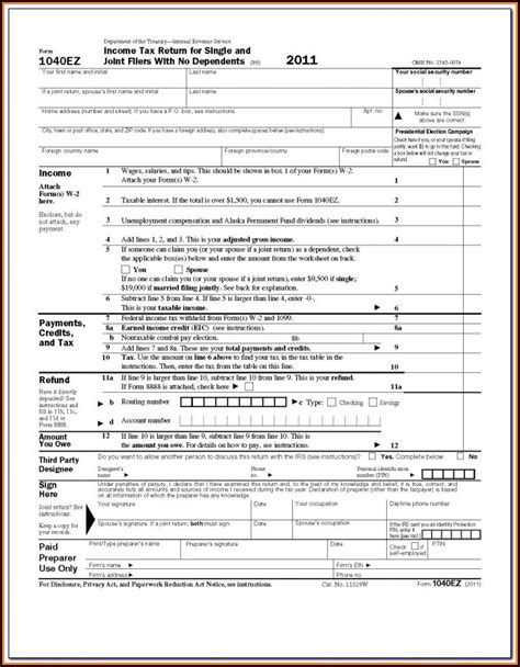 Printable Tax Forms 1040ez Form Resume Examples Ezvgypj9jk