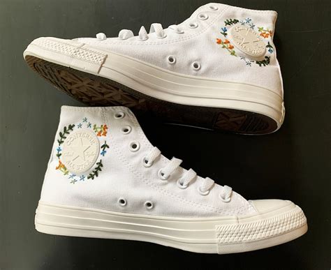 Floral Embroidered Converse Etsy