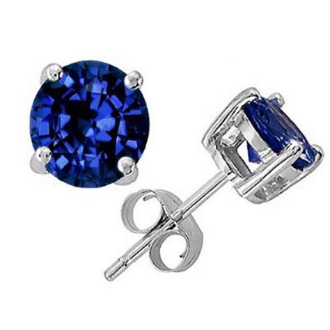 0 50 4 00 CT 14K SOLID WHITE GOLD BLUE SAPPHIRE ROUND SHAPE STUD