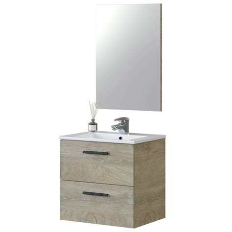 Mueble Para Baño Pack Espejo Y Columna Roble Alaska Incluye Lavabo Y