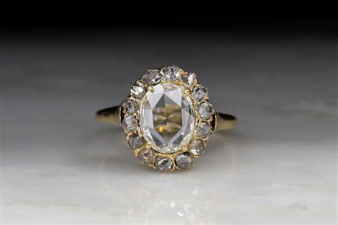 Antique Victorian Oval Rose Cut Diamond Cluster Engagement Ring