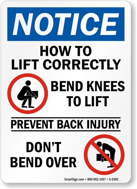 Lifting Instruction Signs Safe Lifting Signs Back Safety Signs