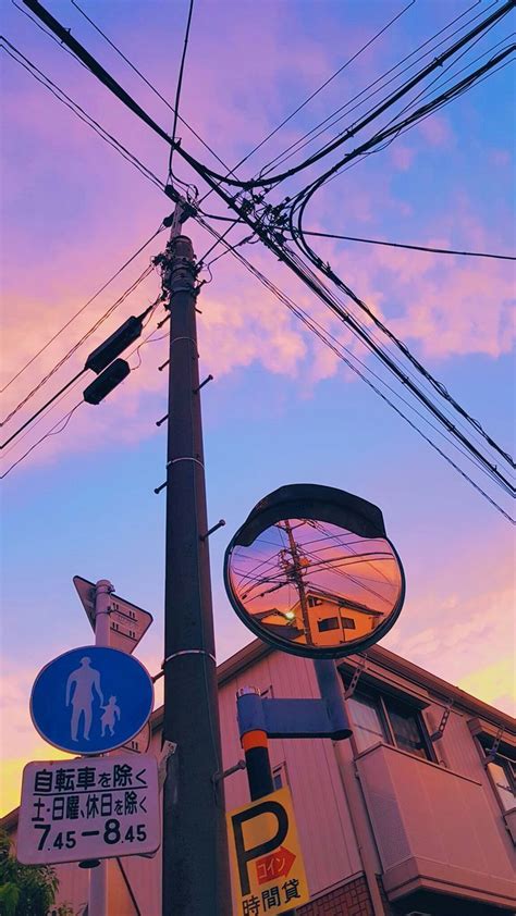 Sunset City Power Lines Aesthetic Iphone Wallpaper