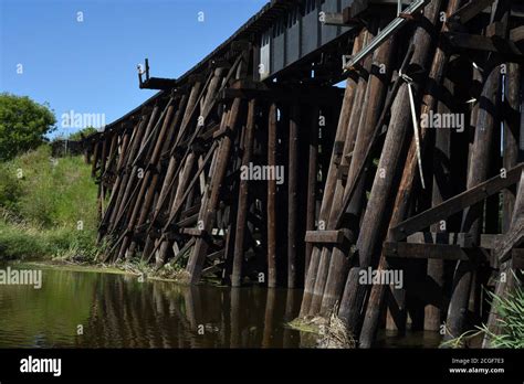 A Wooden Train Trestle Over The Sturgeon River In St Albert Alberta