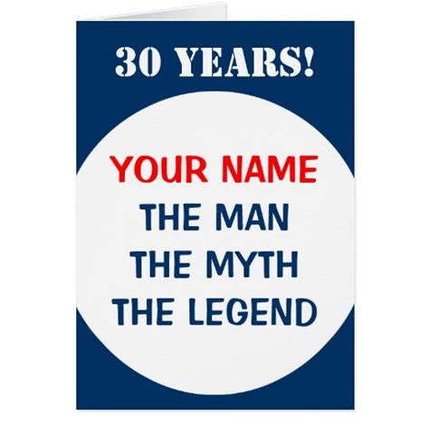 30th Birthday Card For Men The Man Myth Legend Zazzle