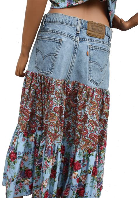 Custom Made Out Of Your Own Jeans Upcycled Jeans Boho Gypsy Skirt