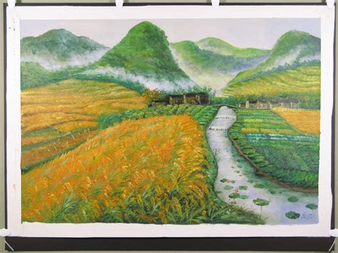 Beautiful Chinese Paintings Misty Mountain Farm Village Chinese Oil