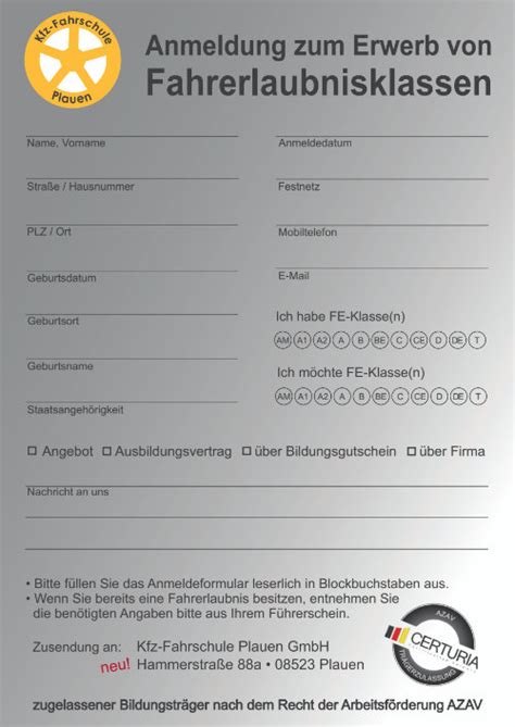 Anmeldung - Kfz-Fahrschule Plauen