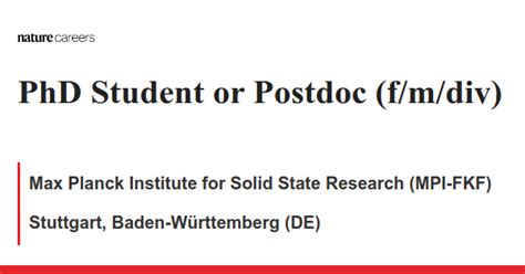 Phd Student Or Postdoc Fmdiv Job With Max Planck Institute For