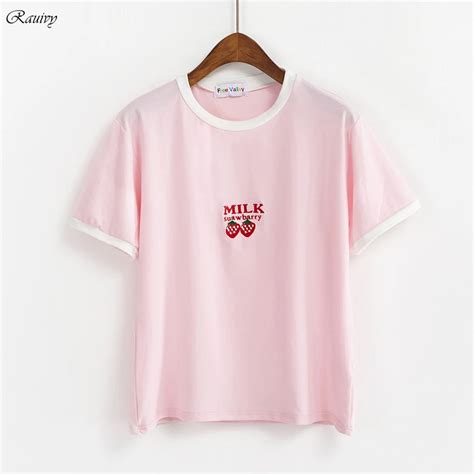 Bts T Shirt Women 2018 Harajuku Korean Summer Fashion Cute Retro Embroidery Milk Strawberry