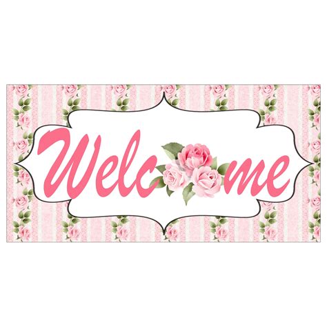 Welcome Pink Rose Sign With Pink Rose Background Etsy