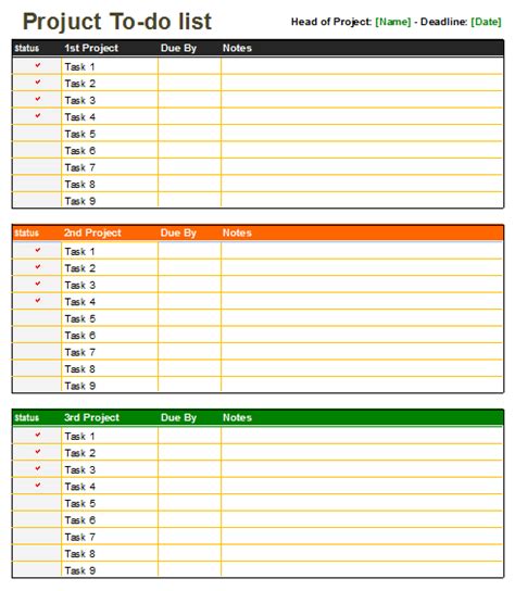 Project To Do List Template Multi Task Dotxes Excel Templates