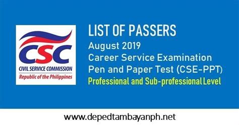 Csc Exam Results August Career Service Examination Pen And Paper Test Cse Ppt Deped