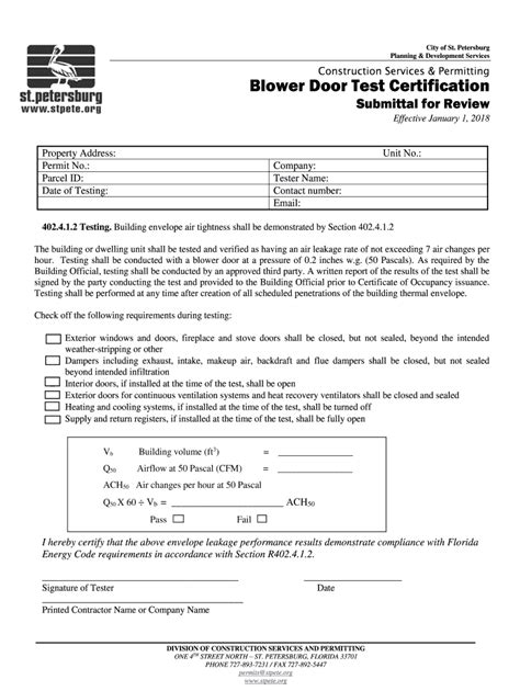 Fillable Online Blower Door Test Certification Fax Email Print Pdffiller