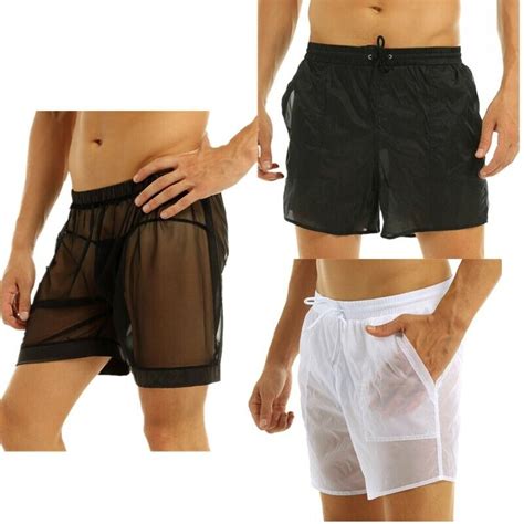 Mens Beach Shorts See Through Swim Trunks Mesh Loose Boxer Briefs Nightwear Ebay