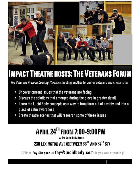 Impact Theatre Hosts The Veterans Forum Lucid Body Acting Classes