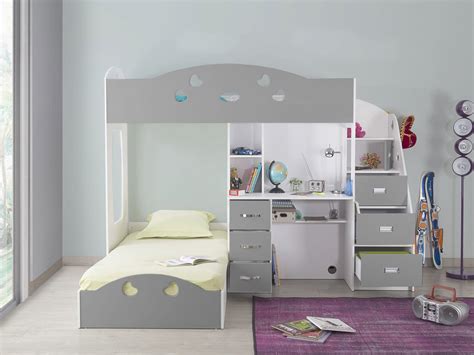 Encore appelé lit superposé, le lit mezzanine est un lit en hauteur qui permet d'avoir un espace en dessous pour y aménager autre chose. Lit superposé COMBAL avec rangements et bureau - Lit ...