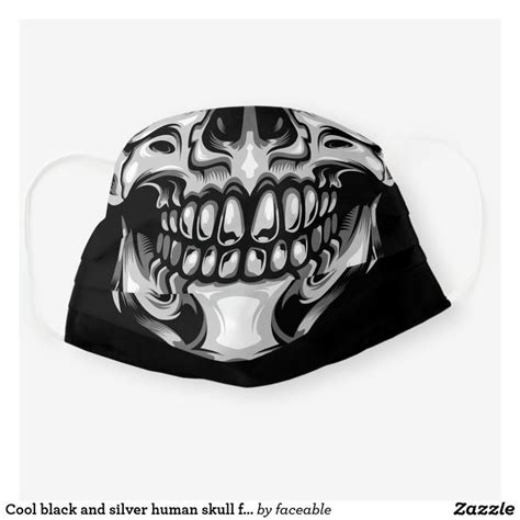 Cool Black And Silver Human Skull Face Drawing Adult Cloth Face Mask