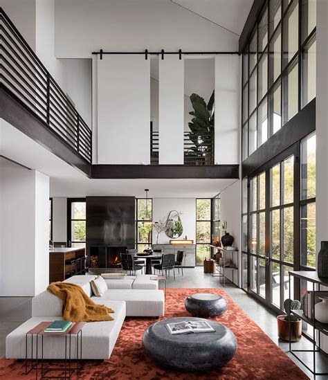 Double Height Ceiling And Unusual Furniture Modern Bay House In
