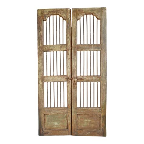Vintage Jali Iron And Wood Gates A Pair Chairish