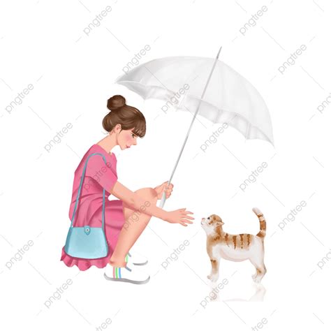 여자 와 고양이 일하러 가다 퇴근하다 비 오는 날 Png 일러스트 및 이미지 에 대한 무료 다운로드 Pngtree