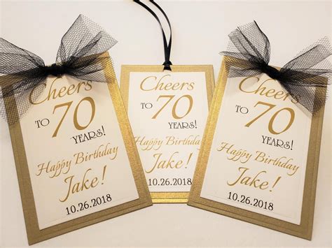 Personalized 70th Birthday Wine Bottle Favor Tag Cheers To 70 Years