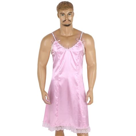 Men Lace Dress Satin Nightwear Slip Fancy Sleepwear Sissy Pajama Daily