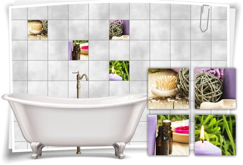 Alliwa 3d fliesen aufkleber, fliesenaufkleber fliesensticker größe: Fliesen-Aufkleber Fliesen-Bild Kerzen Bürste Wellness SPA ...